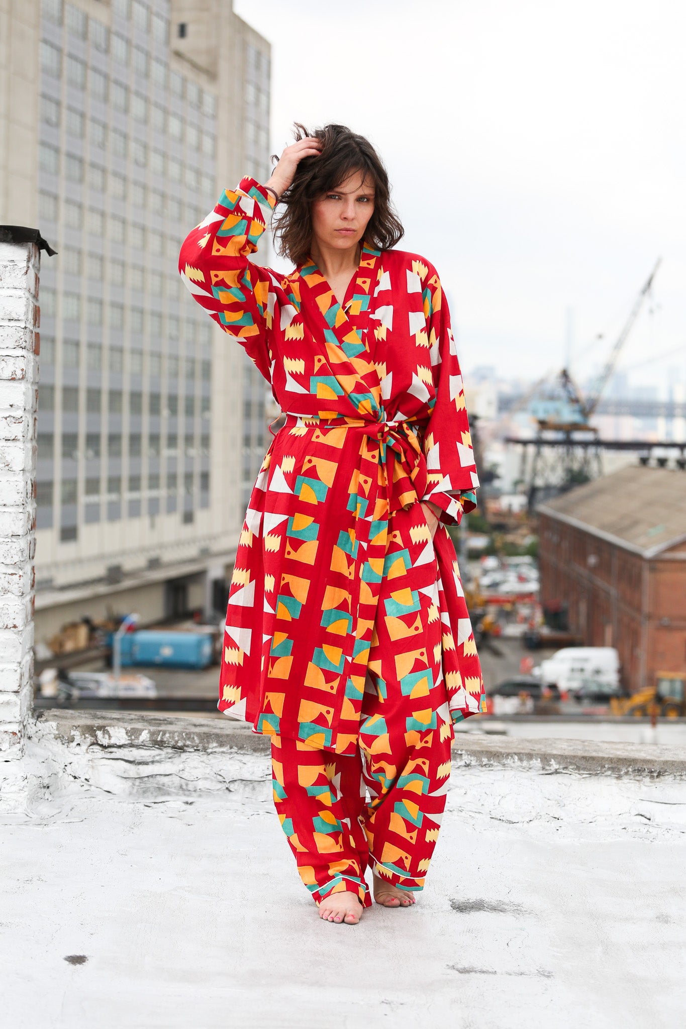 Mint Kimono Robe - Red