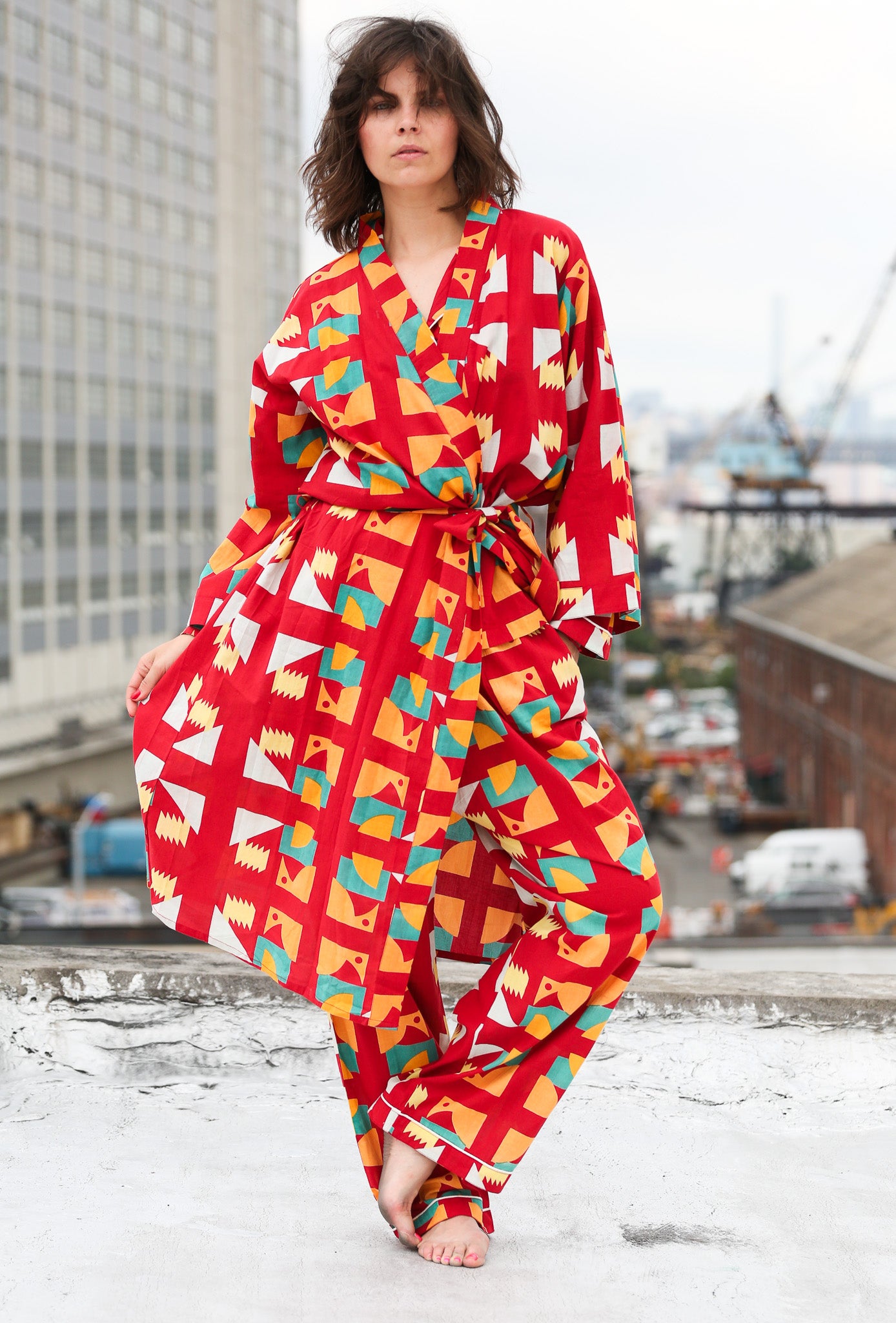 Mint Kimono Robe - Red