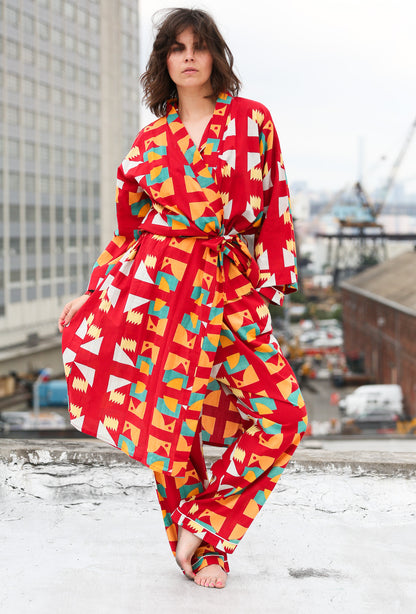 Mint Kimono Robe - Red