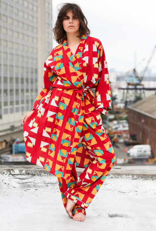Mint Kimono Robe - Red